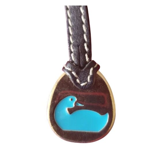 Vtg Dooney Bourke Blue Enamel Duck Key Fob Hangtag / Bag Charm w Leather Strap - Picture 2 of 5